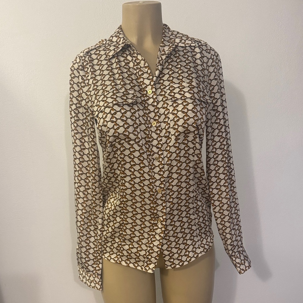Michael Kors Brown Geometric Button Down Shirt size Xs
